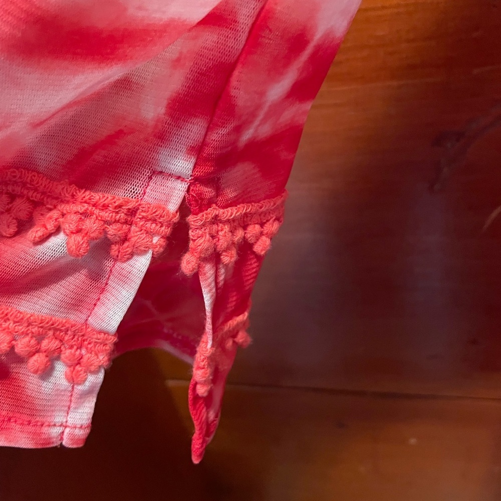 INC. woman’s sheer tie‎ dye top with ball fringe trimming, size medium - Picture 7 of 9